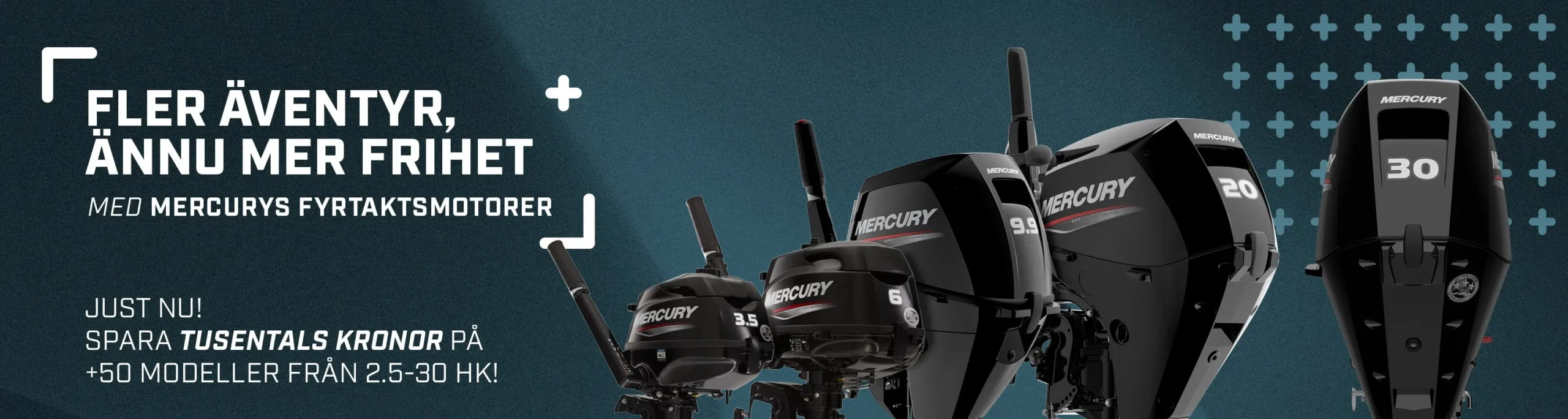 Kampanjbanner med utvalda båtmotorer från Mercury